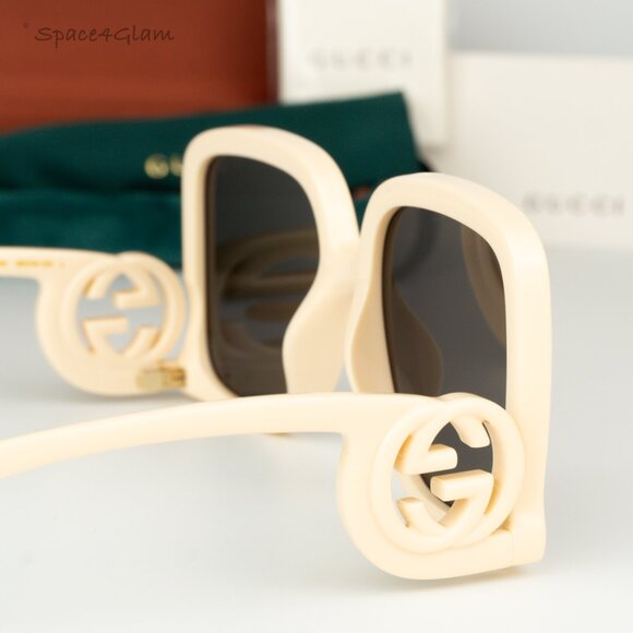 BRAND NEW Gucci GG1326S 009 Ivory Grey Mirror Oversized Square Women Sunglasses - Picture 5 of 8